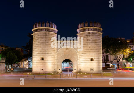 Palms Gate, Monument roundabout at night (Puerta de Palmas, Badajoz), Spain Stock Photo