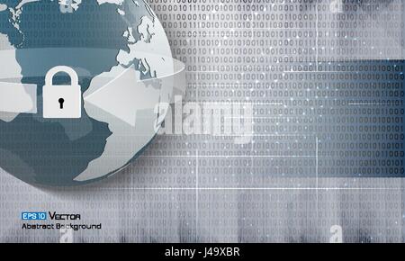Digital code background, abstract vector illustration . Including numbers and sphere with world map, arrow, lock. Used a clipping mask. Stock Vector
