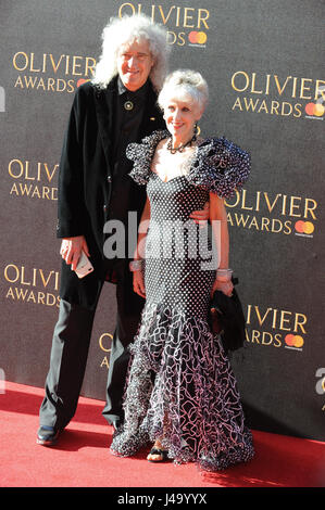 Brian May,Anita Dobson attending the 2017 Olivier Awards, at the Royal Albert Hall in London.  Featuring: Brian May, Anita Dobson Where: London, United Kingdom When: 09 Apr 2017 Credit: WENN.com Stock Photo