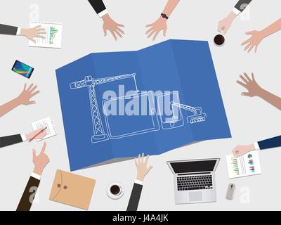 mobile apps application development construction concept illustration with hand team work together on top of the table Stock Vector
