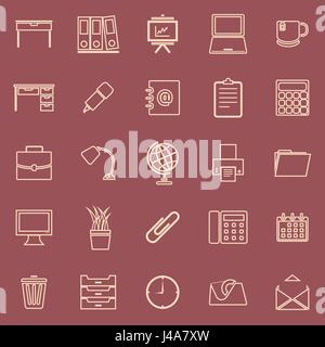 Workspace line color icons on red background, stock vector Stock Vector