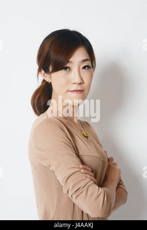 Asians pretty young woman profile drawing on a white background Stock Photo