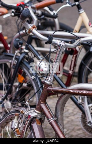 Bicycles locked up in Berlin, Germany. Stock Photo