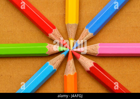 Top View of Colored Pencils Shot in Studio Stock Photo