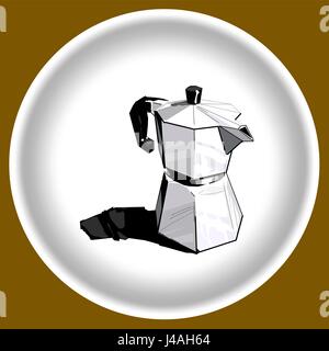 Turka. Metallic coffee maker with reflection isolated on white plate. Stock Vector