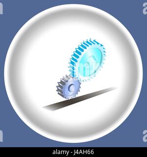 Icon Two gears rolling line on white plate. Stock Vector