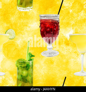 Seamless pattern of vibrant cocktails photos on golden Stock Photo