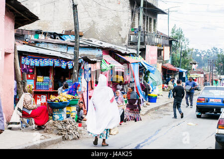 Street scene in slum area back of Piazza, Addis Ababa, Ethiopia Stock Photo