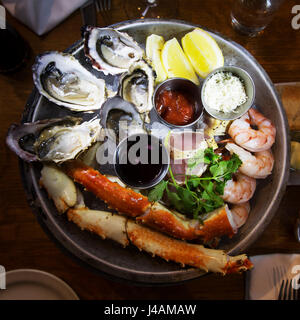 A seafood platter of local produce served in Vancouver, Canada. The food is locally sourced Stock Photo