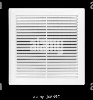 White new ventilation grille of a square shape on a black background. Stock Photo