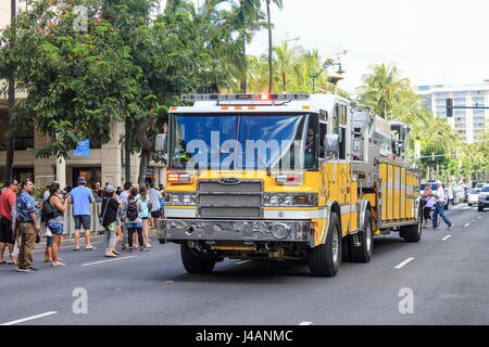 Honolulu, Hawaii, USA - May 30, 2016: Waikiki Memorial Day Parade - Honolulu Fire Department Stock Photo