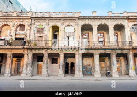 Scenic view of the crumbling colonial architecture that lines the seafront Malecon street in Havana, Cuba Stock Photo