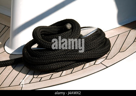 Close up view of the deck ropes on a luxury yacht Stock Photo