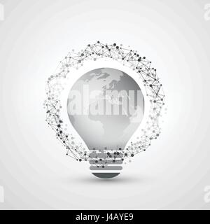 Abstract Electricity, Cloud Computing and Global Network Connections Concept Design with Earth Globe Inside a Light Bulb- Illustration in Vector Stock Vector