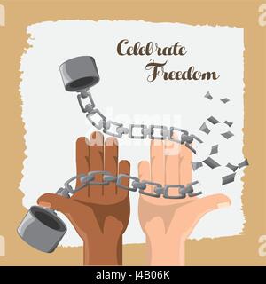 hands broken of chain to celebrate freedom day Stock Vector