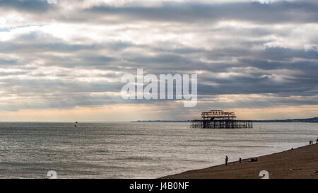 View of the remains of the destroyed West Pier in Brighton