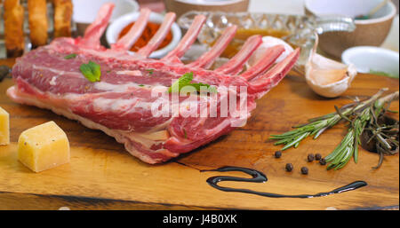 View of ingredients for minted rack of lamb Stock Photo