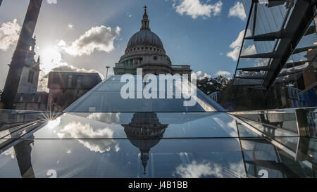 St Paul cathedral in London with clouds reflected in a mirror Stock Photo