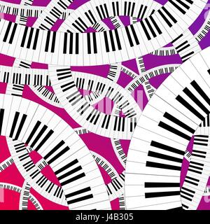 Curved piano keyboard vector illustration. Wavy piano vector background Stock Vector