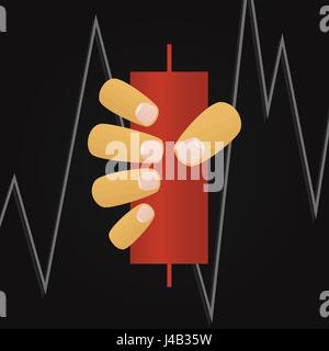 Stock market vector illustration. Forex market trading. Hand hold a candle Stock Vector