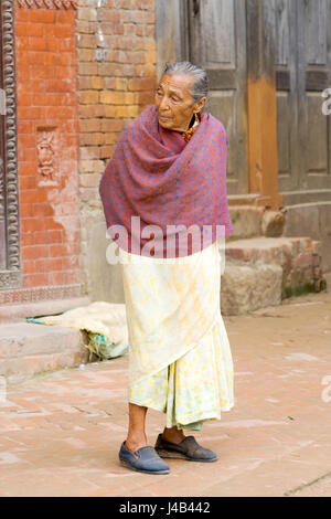 Elegant older lady, Bhaktapur, Nepal. Stock Photo