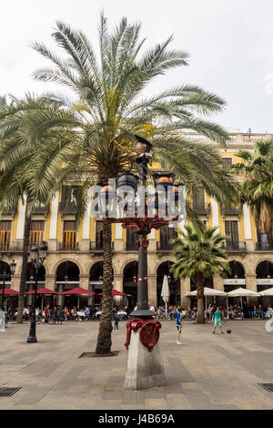 Lantern designed by Catalan architect Antoni Gaudi, in Placa Reial Barcelona, Spain. Stock Photo