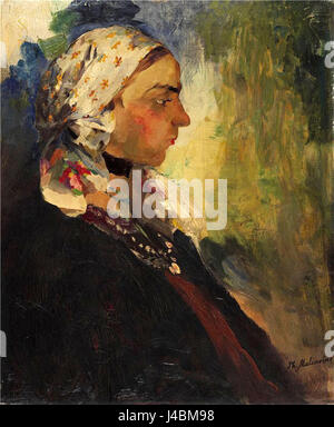Portrait of peasant woman in white headscarf by F. Malyavin Stock Photo