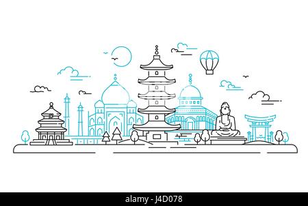 Asian Countries - vector line travel illustration Stock Vector