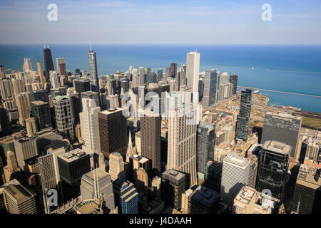 Skyline with John Hancock Center in front of Lake Michigan, view from the Tower Skydeck, Willis, formerly the Sears Tower in Chicago, Illinois, USA, N Stock Photo