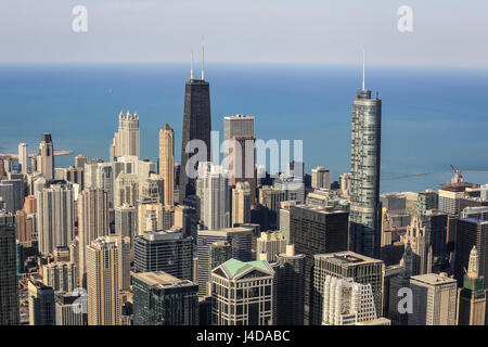 Skyline with John Hancock Center in front of Lake Michigan, view from the Tower Skydeck, Willis, formerly the Sears Tower in Chicago, Illinois, USA, N Stock Photo