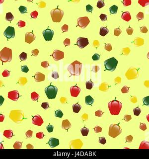 Bell Peppers Seamless Pattern on Yellow Background Stock Vector