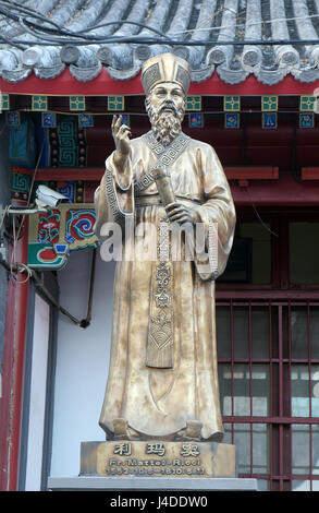 Fr. Matteo Ricci statue in front Saint Joseph Cathedral in Beijing, China, February 25, 2016. Stock Photo