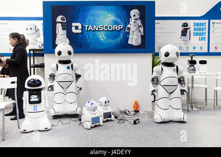 Smart robot UU dancing. Shenzhen Tanscorp technology company on exhibition Cebit 2017 in Hannover Messe, Germany Stock Photo