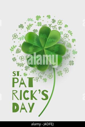 Illustration with four-leaf clover on St. Patrick's Day. Vector illustration with 3D-effect. There is room for text. Stock Vector