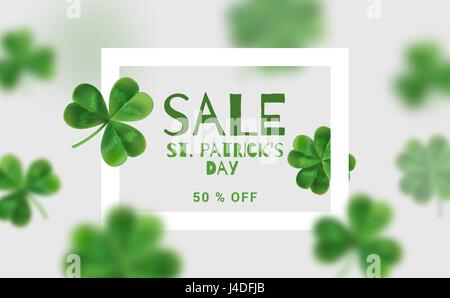 Modern banners for sales on St. Patrick's Day. Design Web banners with 3d effect. Flyer with clover can be used in promotions. Stock Vector