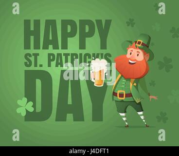 Card for St. Patrick's Day with leprechaun in a suit. Invitation to an Irish party at the Pub. Happy St. Patrick's Day. Stock Vector