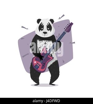 Rocker panda playing the guitar. Vector illustration for print on a T-shirt, cover, poster. Hipster panda. Stock Vector