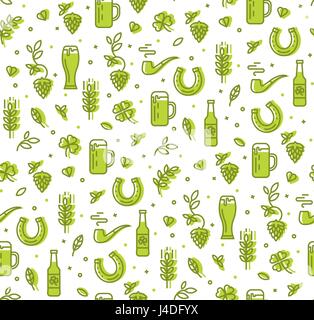 Simple seamless pattern with beer, hops, horseshoe. Pattern pub restaurant Stock Vector