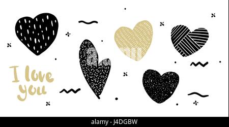 Set in the heart hipster style doodle. Hearts can be used as a print on the bag, T-shirt, in the banner. Stock Vector