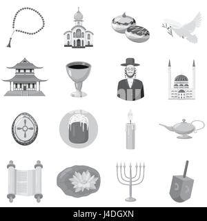 Judaism church traditional symbols icons set Stock Vector