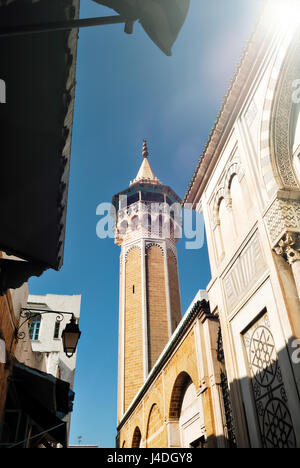Minaret and the mosque Hammouda Pacha n the Medina of the city of Tunis, in Tunisia, Africa Stock Photo