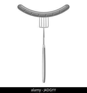 Sausage on a fork icon, gray monochrome style Stock Vector