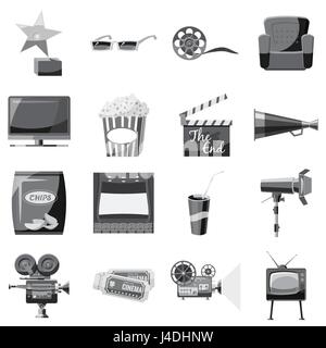Cinema icons set, gray monochrome style Stock Vector Image & Art - Alamy
