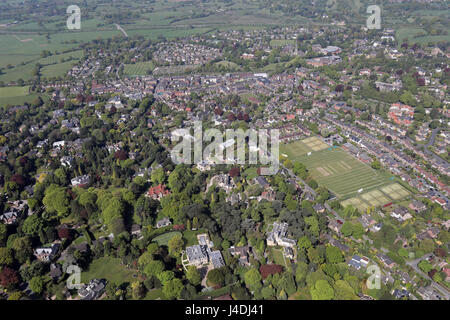 aerial view of Alderley Edge looking down Mottram Road towards the town centre, Cheshire, UK Stock Photo