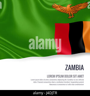 Silky flag of Zambia waving on an isolated white background with the white text area for your advert message. 3D rendering. Stock Photo