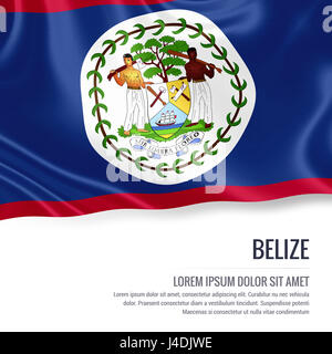 Silky flag of Belize waving on an isolated white background with the white text area for your advert message. 3D rendering. Stock Photo