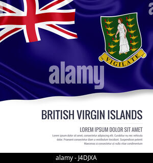 Silky flag of British Virgin Islands waving on an isolated white background with the white text area for your advert message. 3D rendering. Stock Photo