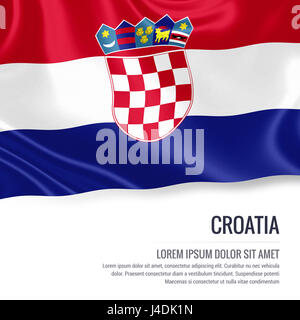 Silky flag of Croatia waving on an isolated white background with the white text area for your advert message. 3D rendering. Stock Photo