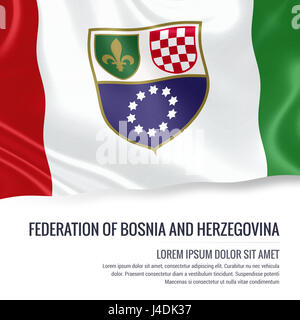 Federation of Bosnia and Herzegovina flag. Silky flag of Federation of Bosnia and Herzegovina waving on an isolated white background with the white te Stock Photo