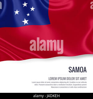 Silky flag of Samoa waving on an isolated white background with the white text area for your advert message. 3D rendering. Stock Photo